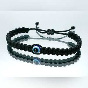Black evil eye bracelet, string braided bracelet, handmade jewelry - unisex